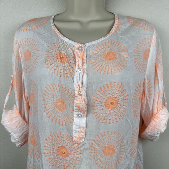 Claire Mercier St. Barth Tunic Top Blouse Beaded Hand Made White Large Beachy - Picture 2 of 11